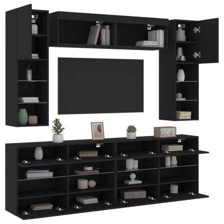 Ensemble de meubles TV muraux 6 pcs avec lumières LED noir