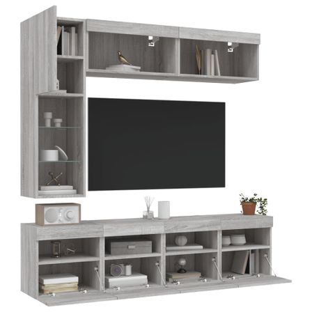 Ensemble de meubles TV muraux 7 pcs et lumières LED sonoma gris