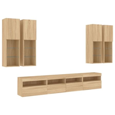 Ensemble de meubles TV muraux 7pcs et lumières LED chêne sonoma