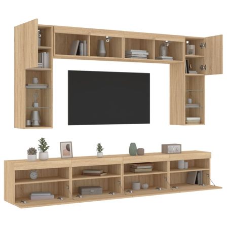 Ensemble de meubles TV muraux 8pcs et lumières LED chêne sonoma