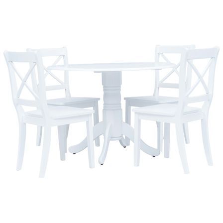 Ensemble de salle à manger 5 pcs Bois d'hévéa Blanc