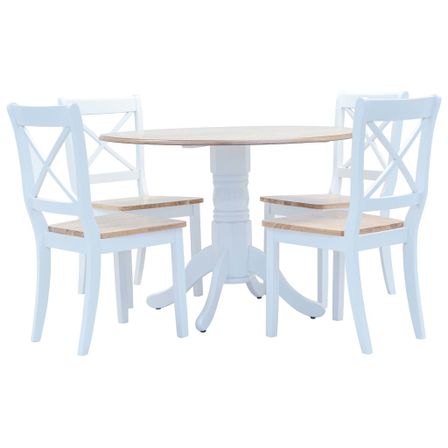 Ensemble de salle à manger 5 pcs Bois d'hévéa Blanc et marron