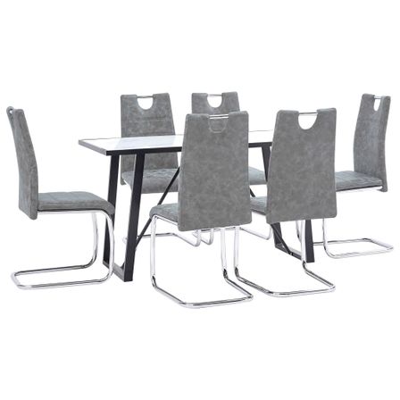 Ensemble de salle à manger 7 pcs Gris Similicuir 11