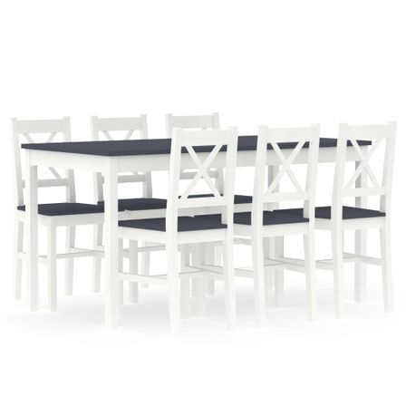 Ensemble de salle à manger 7 pcs Pinède Blanc et gris