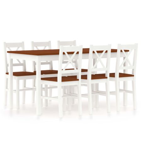 Ensemble de salle à manger 7 pcs Pinède Blanc et marron