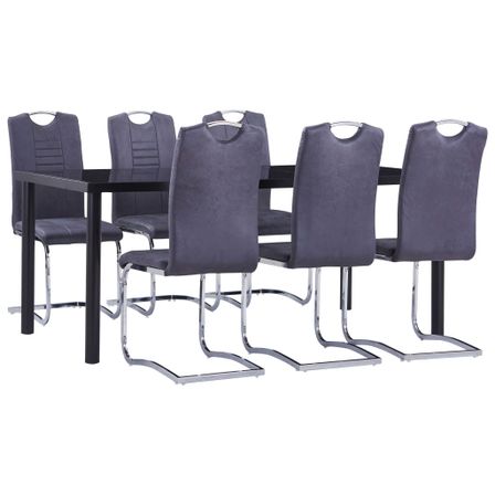 Ensemble de salle à manger 7 pcs Similicuir daim Gris