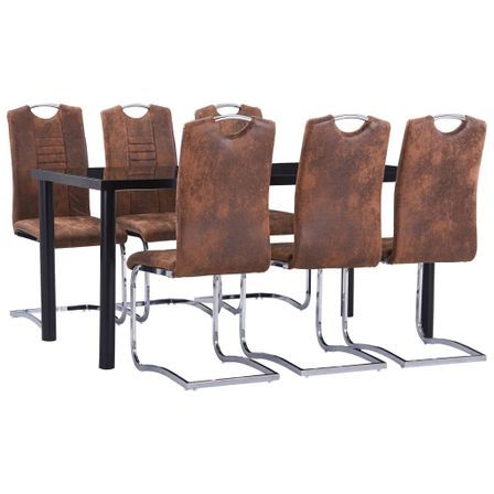 Ensemble de salle à manger 7 pcs Similicuir daim Marron 5