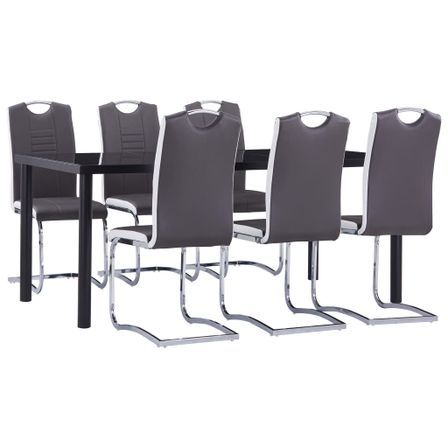 Ensemble de salle à manger 7 pcs Similicuir Gris 12