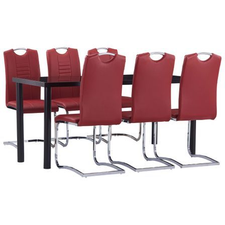 Ensemble de salle à manger 7 pcs Similicuir Rouge 6