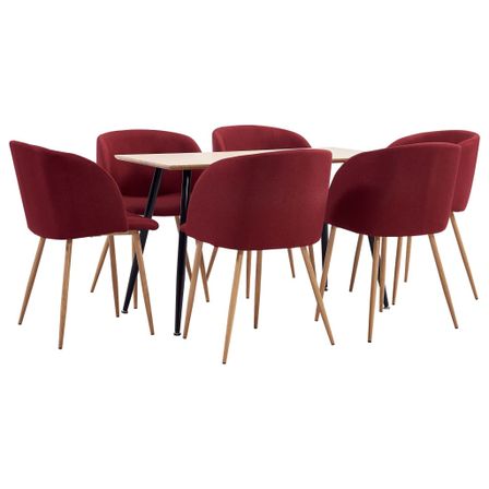 Ensemble de salle à manger 7 pcs Tissu Rouge bordeaux
