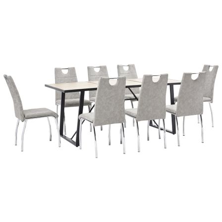 Ensemble de salle à manger 9 pcs Gris clair Similicuir 10