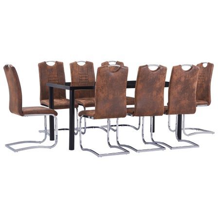 Ensemble de salle à manger 9 pcs Similicuir daim Marron 3