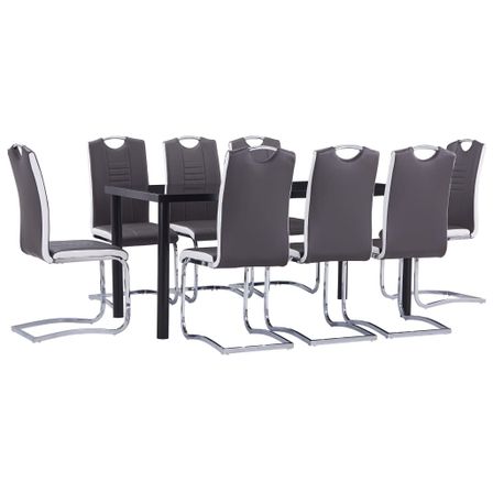 Ensemble de salle à manger 9 pcs Similicuir Gris 5