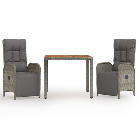 Ensemble de salle à manger de jardin 3 pcs avec coussins Gris