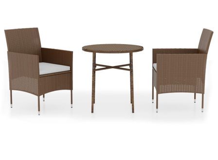 Ensemble de salle à manger de jardin 3pcs Résine tressée Marron