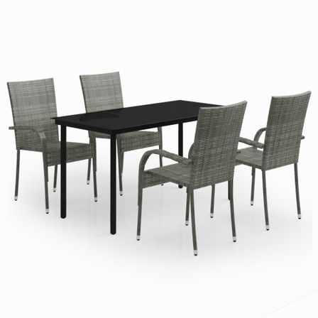 Ensemble de salle à manger de jardin 5 pcs Gris et noir