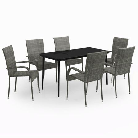 Ensemble de salle à manger de jardin 7 pcs Gris et noir 2