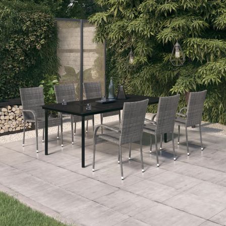 Ensemble de salle à manger de jardin 7 pcs Gris et noir