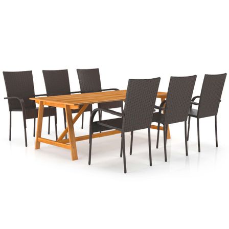 Ensemble de salle à manger de jardin 7 pcs Marron 48