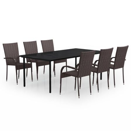 Ensemble de salle à manger de jardin 7 pcs Marron et noir 2