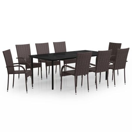 Ensemble de salle à manger de jardin 9 pcs Marron et noir
