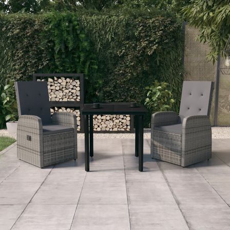 Ensemble de salle à manger de jardin avec coussins 3 pcs Gris
