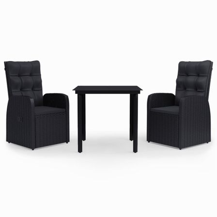 Ensemble de salle à manger de jardin avec coussins 3 pcs Noir