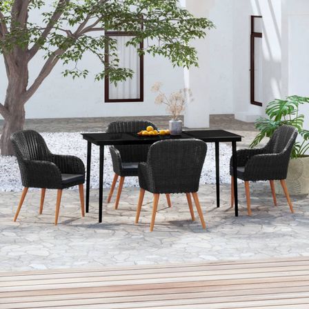 Ensemble de salle à manger de jardin avec coussins 5 pcs Noir 3