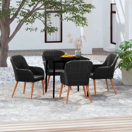 Ensemble de salle à manger de jardin avec coussins 5 pcs Noir 2