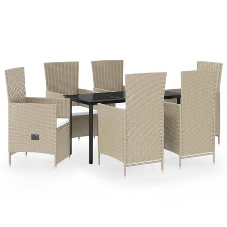 Ensemble de salle à manger de jardin avec coussins 7 pcs Beige 2