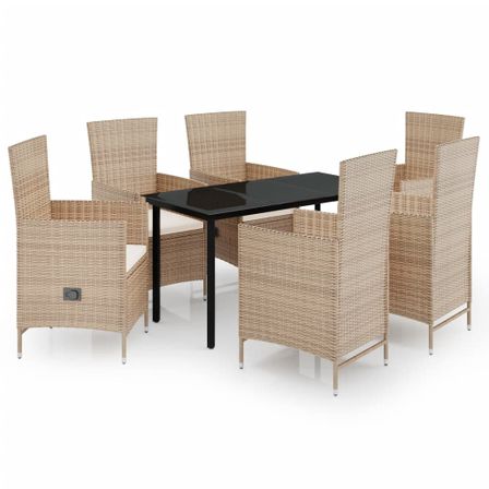 Ensemble de salle à manger de jardin avec coussins 7 pcs Beige 3