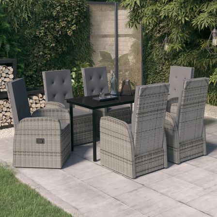 Ensemble de salle à manger de jardin avec coussins 7 pcs Gris
