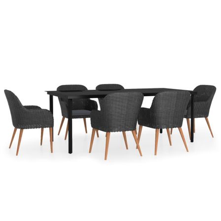 Ensemble de salle à manger de jardin avec coussins 7 pcs Noir 8