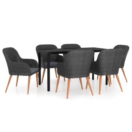 Ensemble de salle à manger de jardin avec coussins 7 pcs Noir 7