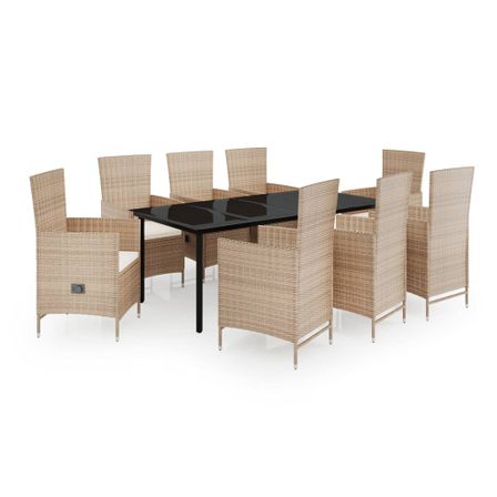 Ensemble de salle à manger de jardin avec coussins 9 pcs Beige
