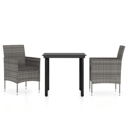 Ensemble de salle à manger de jardin et coussins 3pcs Gris/noir 2