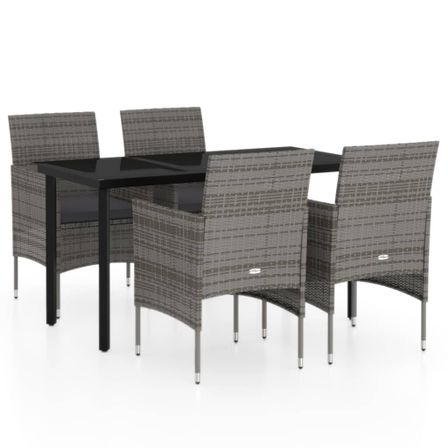 Ensemble de salle à manger de jardin et coussins 5pcs Gris/noir 2