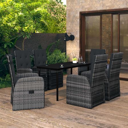 Ensemble de salle à manger de jardin et coussins 7 pcs Gris