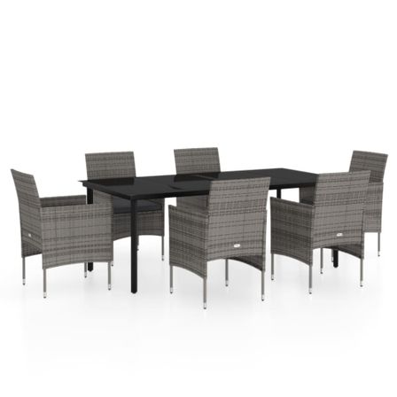 Ensemble de salle à manger de jardin et coussins 7pcs Gris/noir