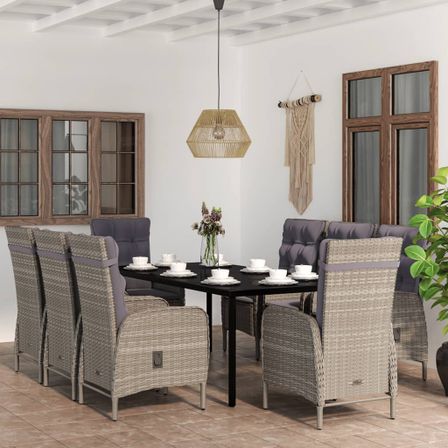 Ensemble de salle à manger de jardin et coussins 9pcs Gris/noir 2