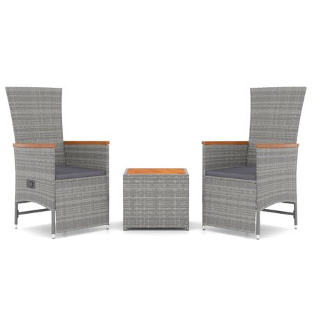 Ensemble de salon de jardin 3 pcs gris poly rotin et acacia