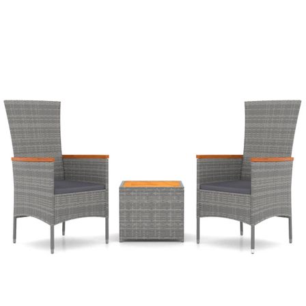 Ensemble de salon de jardin 3 pcs gris poly rotin et acacia