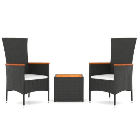Ensemble de salon de jardin 3 pcs noir poly rotin et acacia