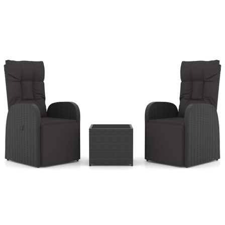 Ensemble de salon de jardin 3 pcs noir poly rotin et acier