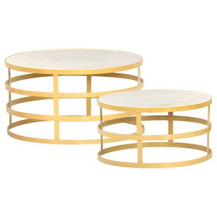 Ensemble de table basse 2 pcs Marbre Laiton et blanc