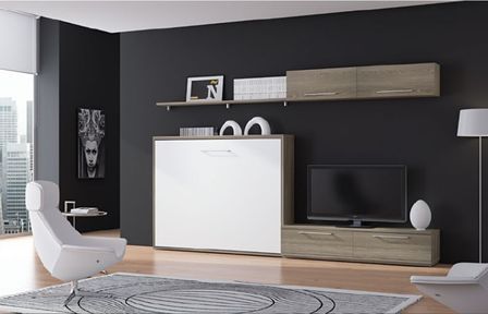 Ensemble lit escamotable 90x190 cm et meubles de salon Bima