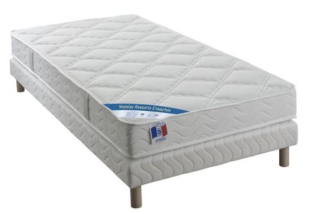 Ensemble matelas équilibré 24 cm ressorts ensachés sommier tapissier 27 cm Bazika – Sommeil apaisant
