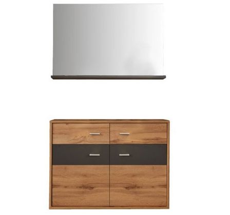 Ensemble meuble d'entrée 2 pièces chêne clair et gris avec miroir Cals