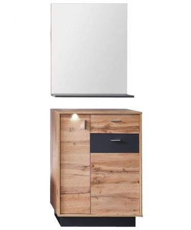 Ensemble meuble d'entrée 2 pièces chêne clair et gris avec miroir Cals 2