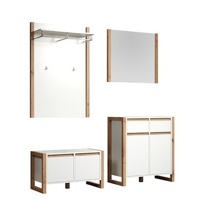 Ensemble meuble d'entrée 4 pièces blanc et bois clair Maria